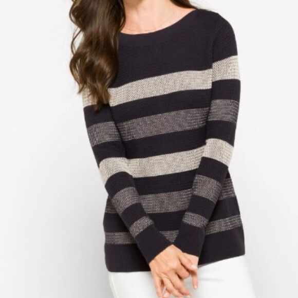 Market & Spruce Tawnee Sweater Womens Large Blue Stripe Waffle Stitch Boat Neck - Picture 1 of 8
